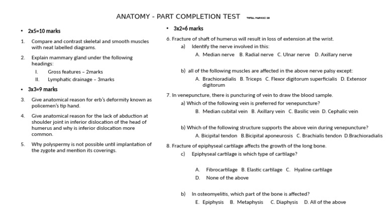 Part Completion Test | PDF | Musculoskeletal System | Limbs (Anatomy)