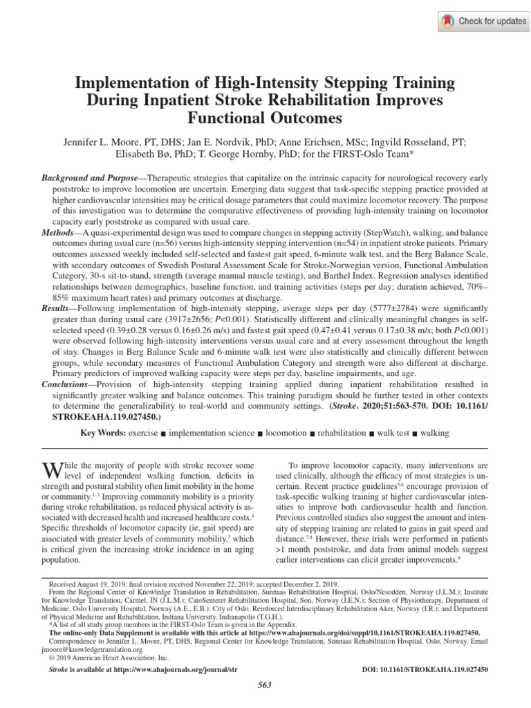 Moore Et Al Implementation of High Intensity Stepping Training During ...