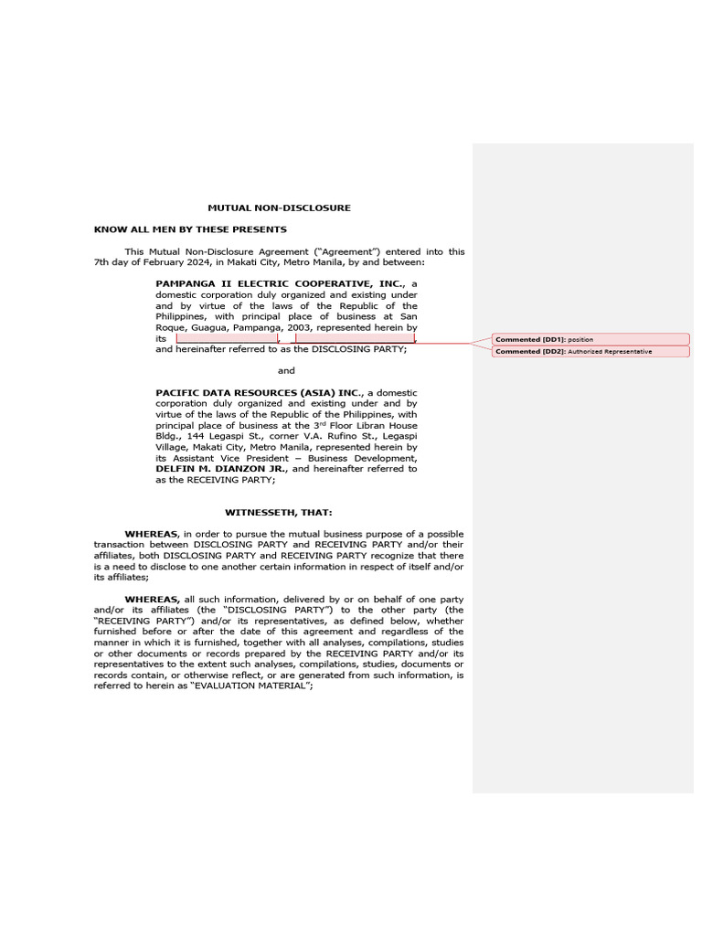 Sample Nda _ Pdr | PDF | Indemnity | Confidentiality