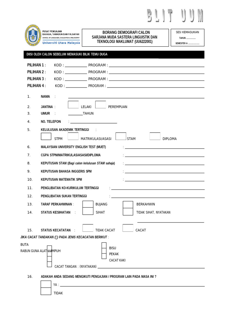 Borang Demografi Temuduga Calon Blit | PDF