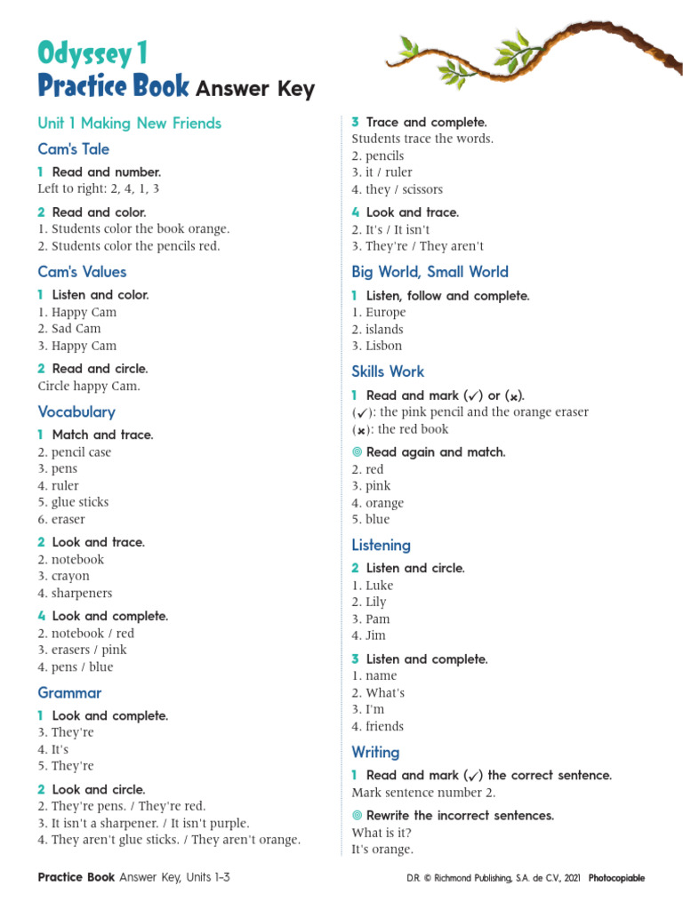 Odyssey 1 Practice Book Answer Key | PDF