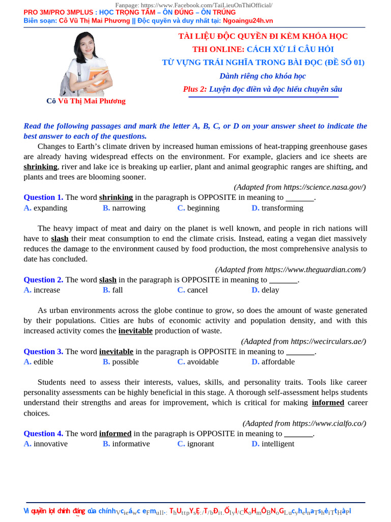 Bai 3 Cau Hoi Tu Vung Trong Bai Doc Ex 1 | PDF | Bullying | Climate Change