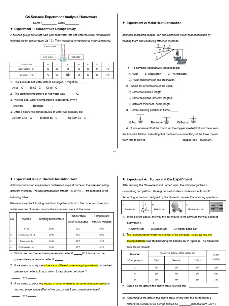 G5 Science Experiment Analysis Guide | PDF | Temperature | Thermometer