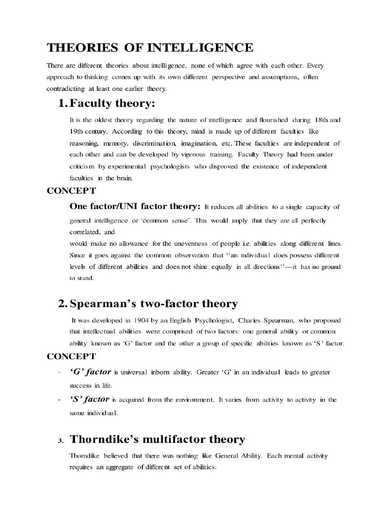 Intelligence Theories Sem1 | PDF