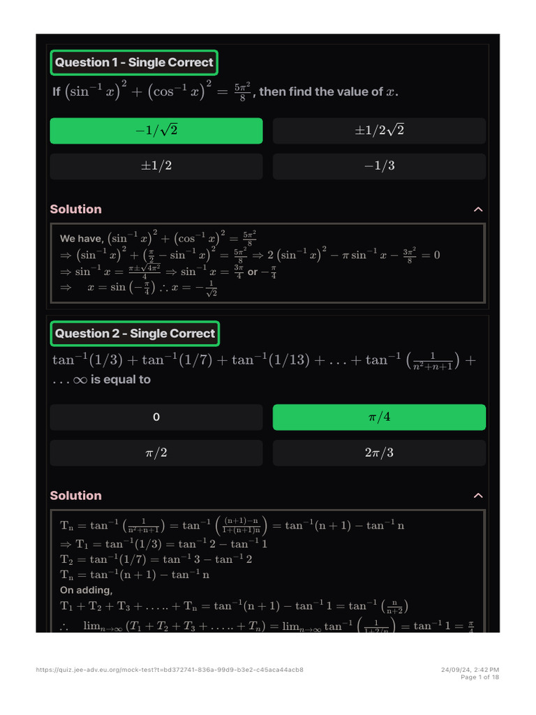 Inverse Trigonometric Functions (Sol) | PDF | Discrete Mathematics ...