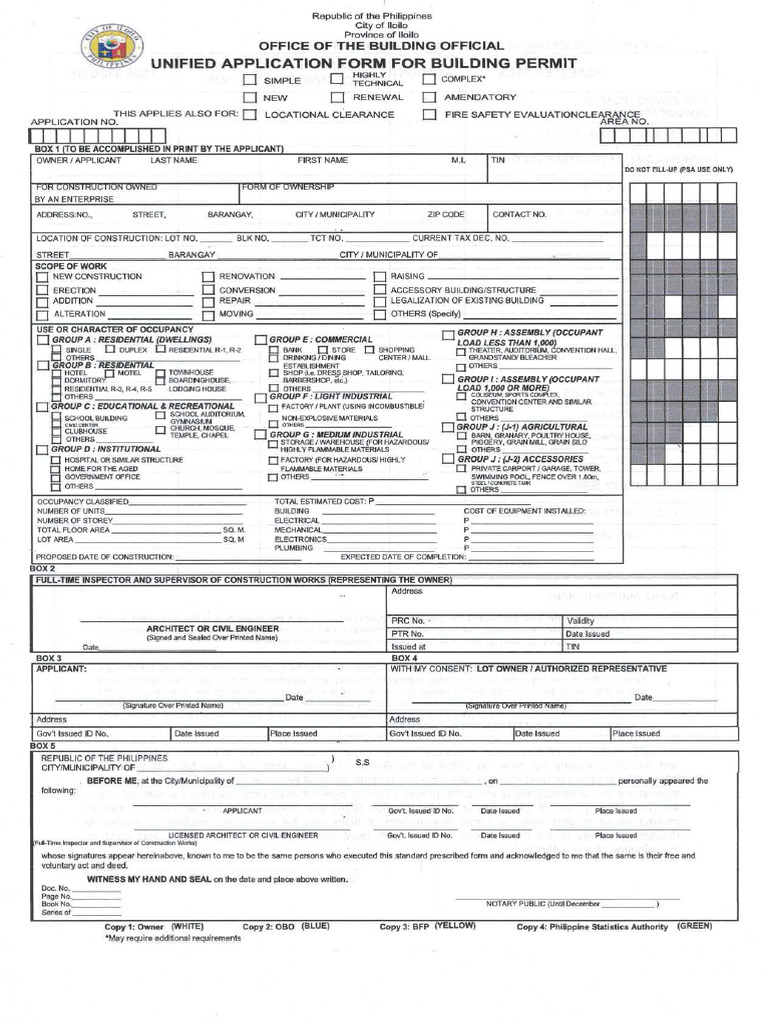 Unified Application Form For BLDG Permit - 110231 | PDF