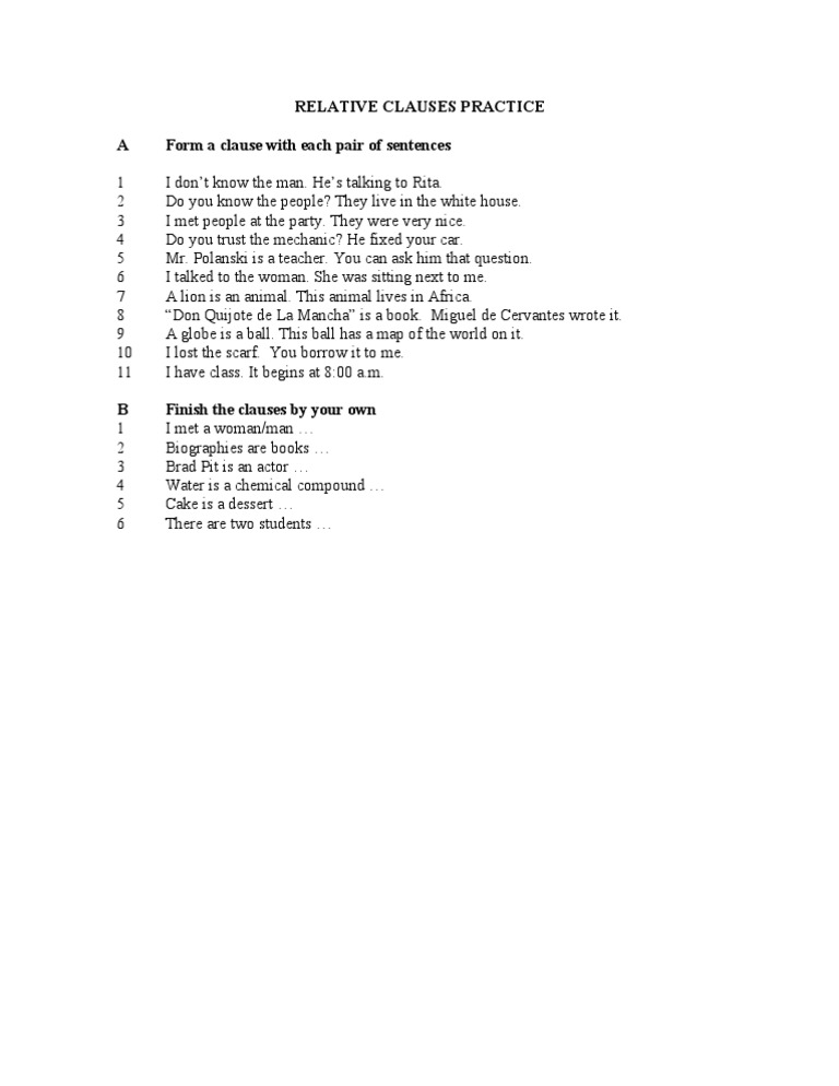 Relative Clauses Practice Exercises | PDF | Poetry