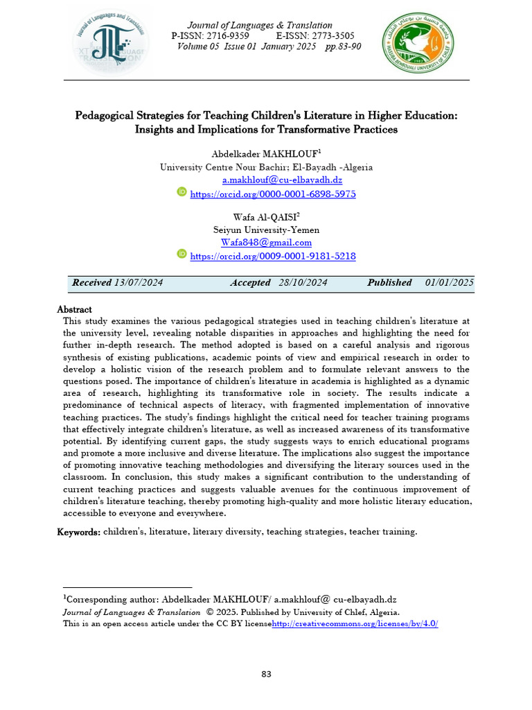 Teaching Children's Literature in Higher Ed | PDF | Pedagogy | Methodology