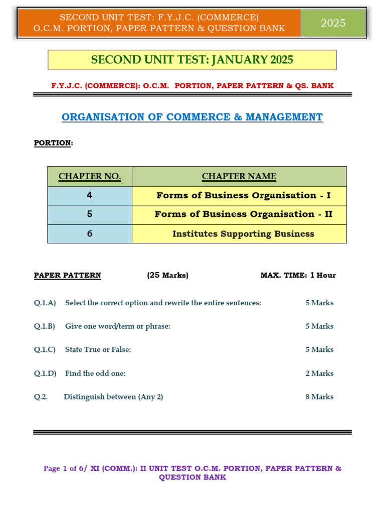 OCM Unit Test Paper Pattern & Questions | PDF | Business Law | Economies