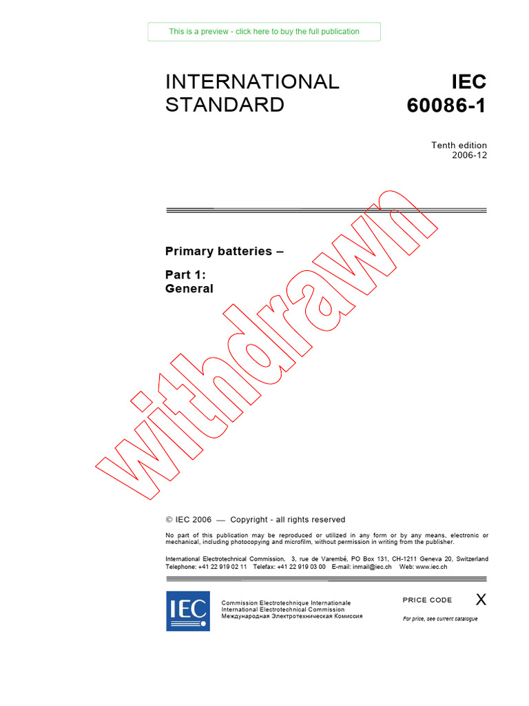 IEC 60086-1: Primary Batteries Overview | PDF | International