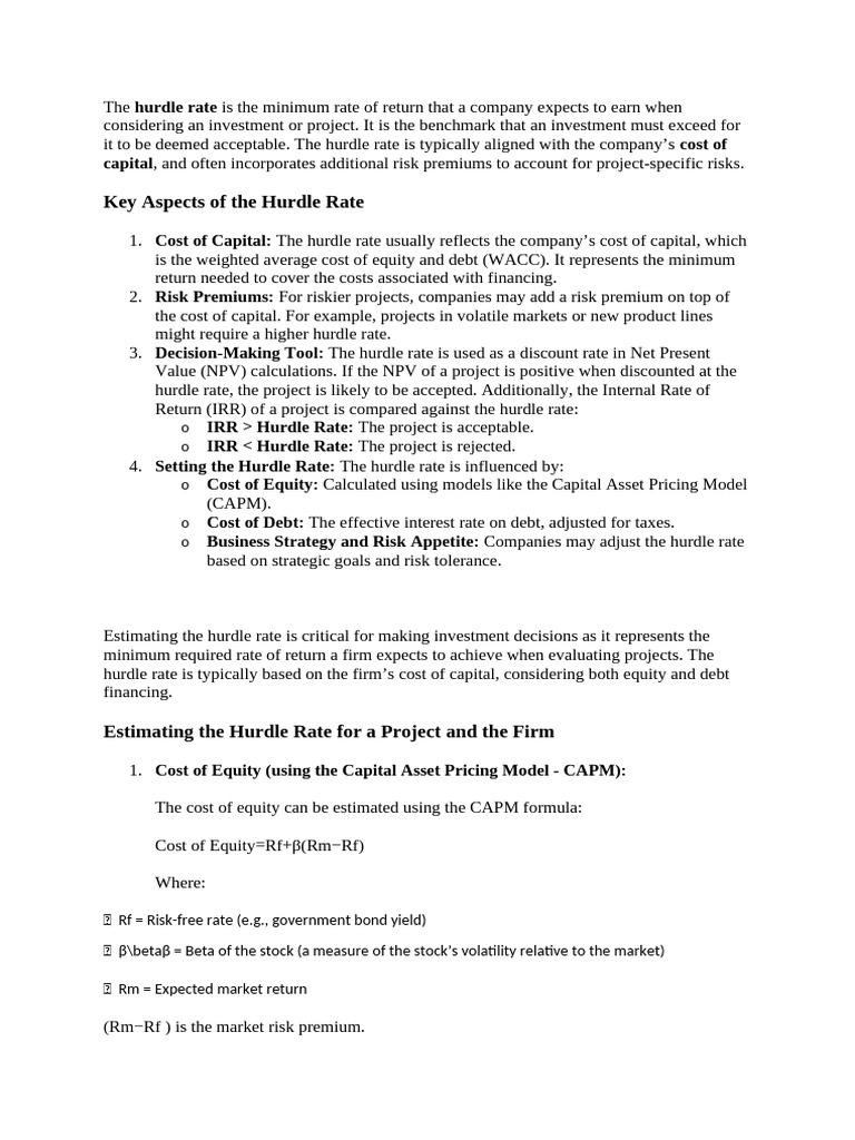 Understanding Hurdle Rate in Investments | PDF | Cost Of Capital ...
