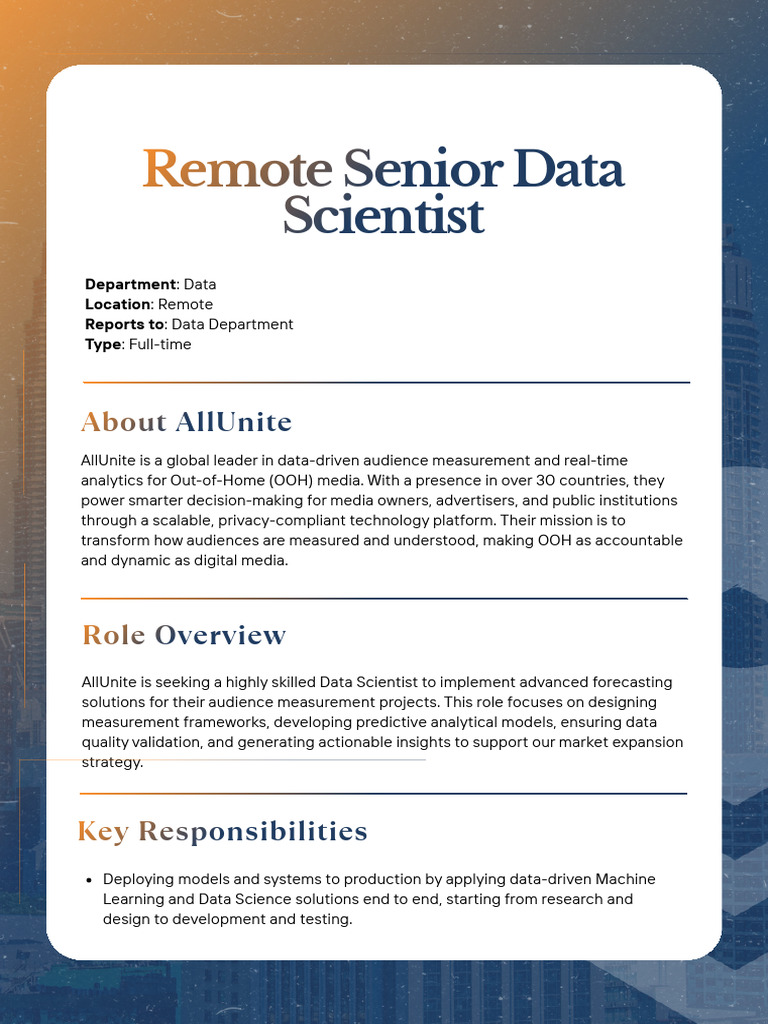 Senior Data Scientist Job Description | PDF | Machine Learning | Data ...