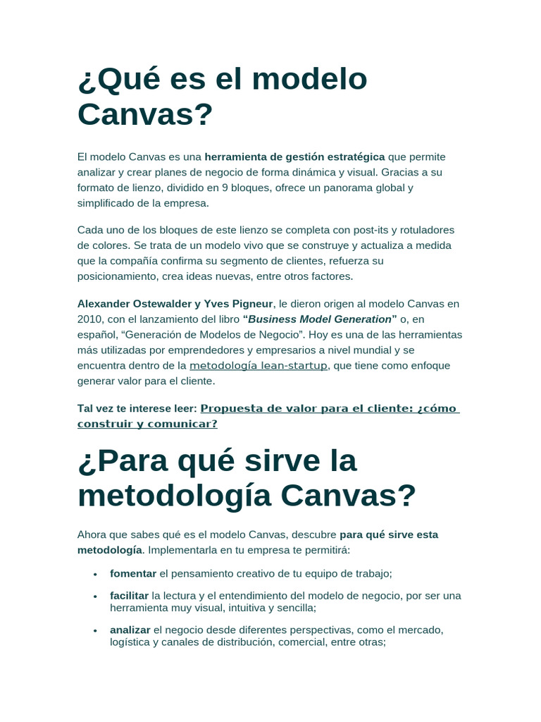 Guía del Modelo Canvas para Negocios | PDF | Negocios económicos ...