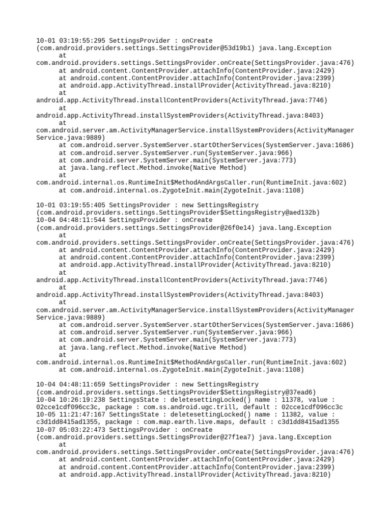 Android SettingsProvider Log Analysis | PDF | Java (Programming ...