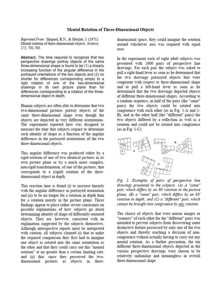 Mental Rotation of 3D Objects Study | PDF | Shape | Rotation