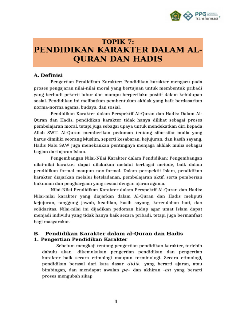 Pendidikan Karakter dalam Al-Quran dan Hadis | PDF