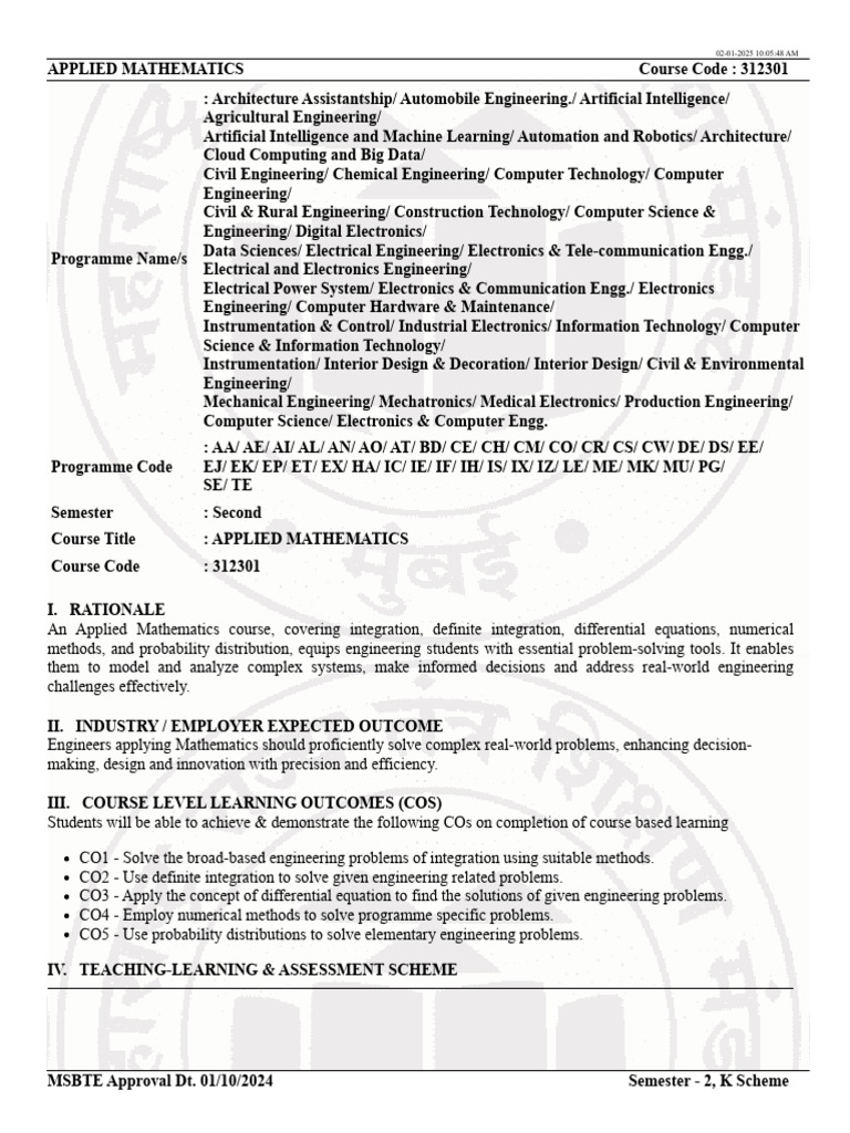 Applied Mathematics Course Overview | PDF | Equations | Engineering
