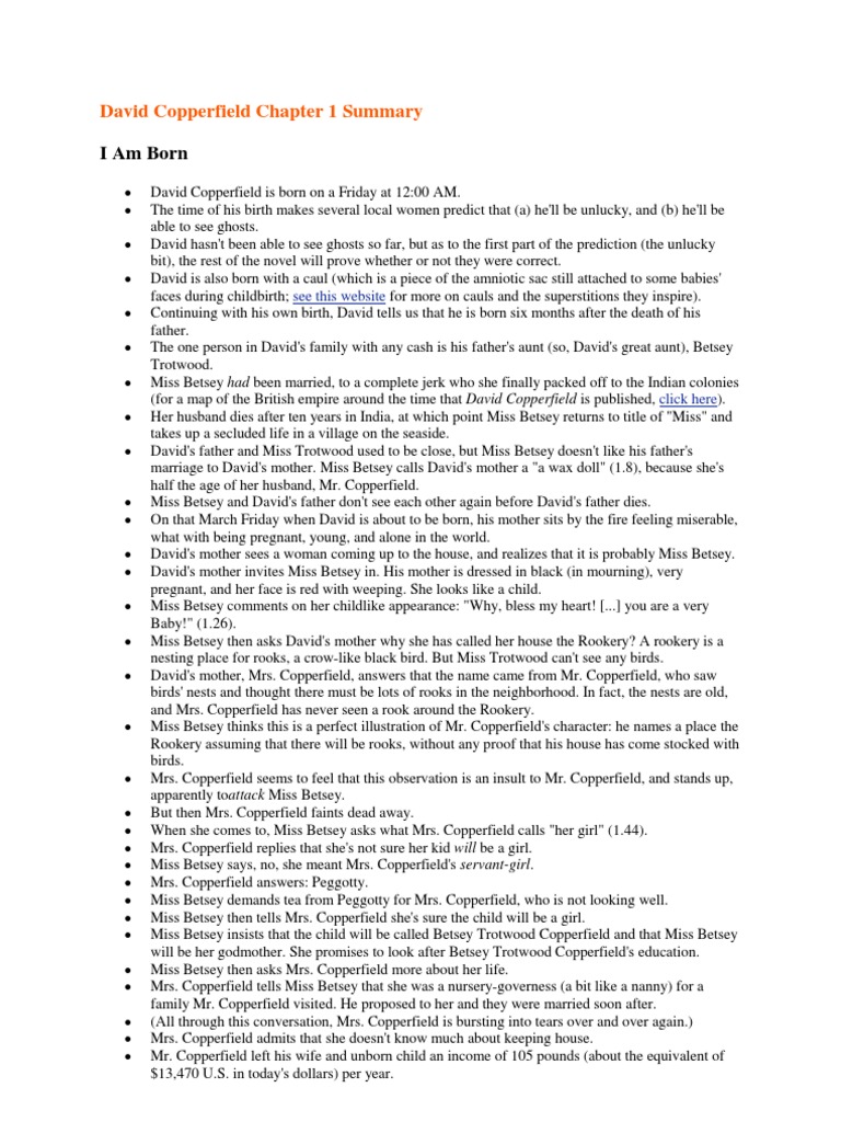 David Copperfield Chapter 1 Summary David Copperfield Fiction