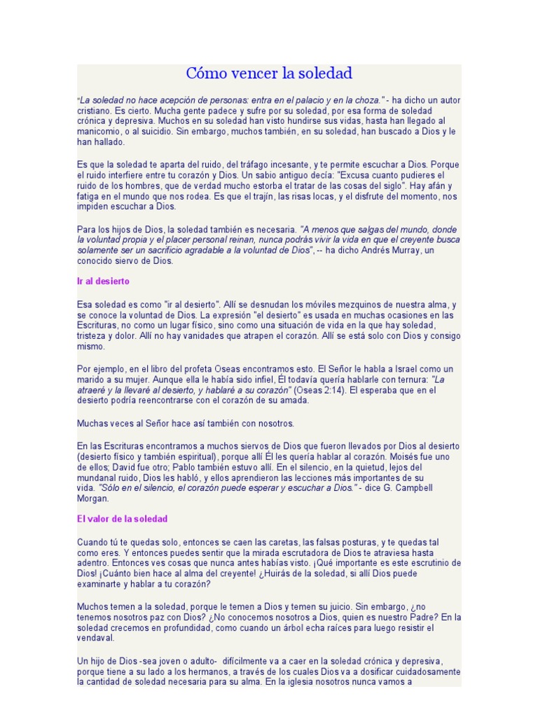 Cómo Vencer La Soledad PDF Soledad Dios