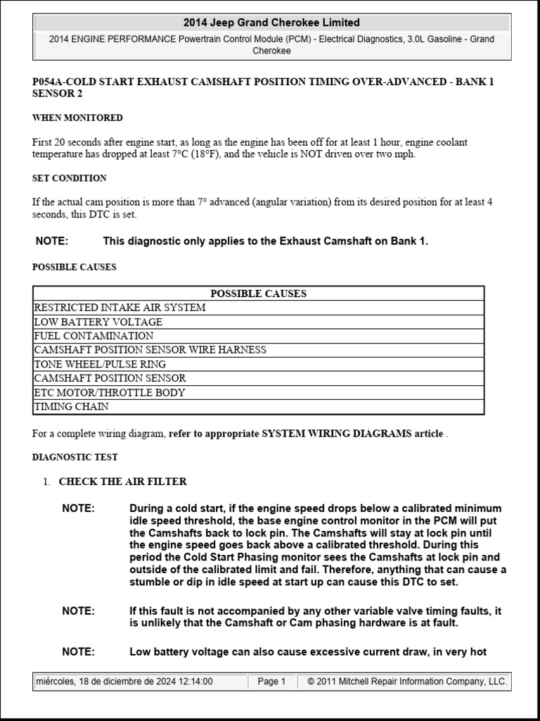 P054A Cold Start Camshaft Timing Issue | PDF | Throttle | Electrical ...