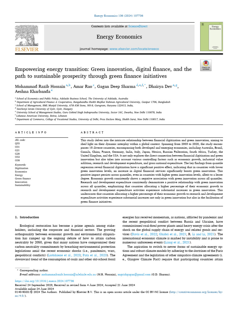 Green Innovation and Digital Finance Impact | PDF | Innovation ...