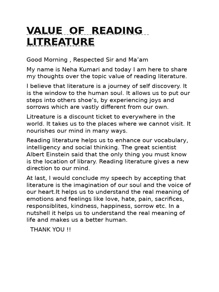 Value of Reading Litreature by Neha | PDF