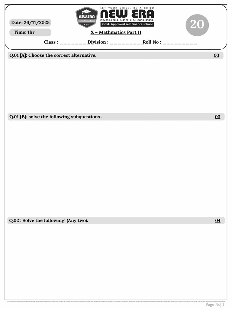 X - Mathmatics - Part 2 Class - Division - Roll No - 20251125 - 170930 ...