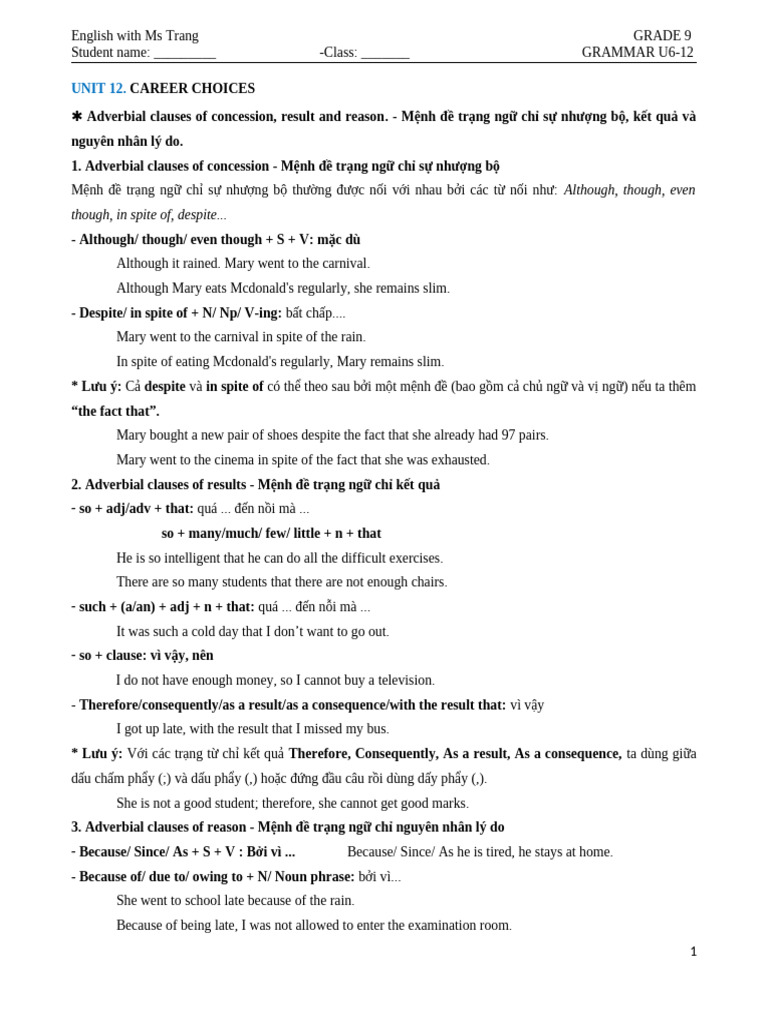 Grammar U6 12 | PDF