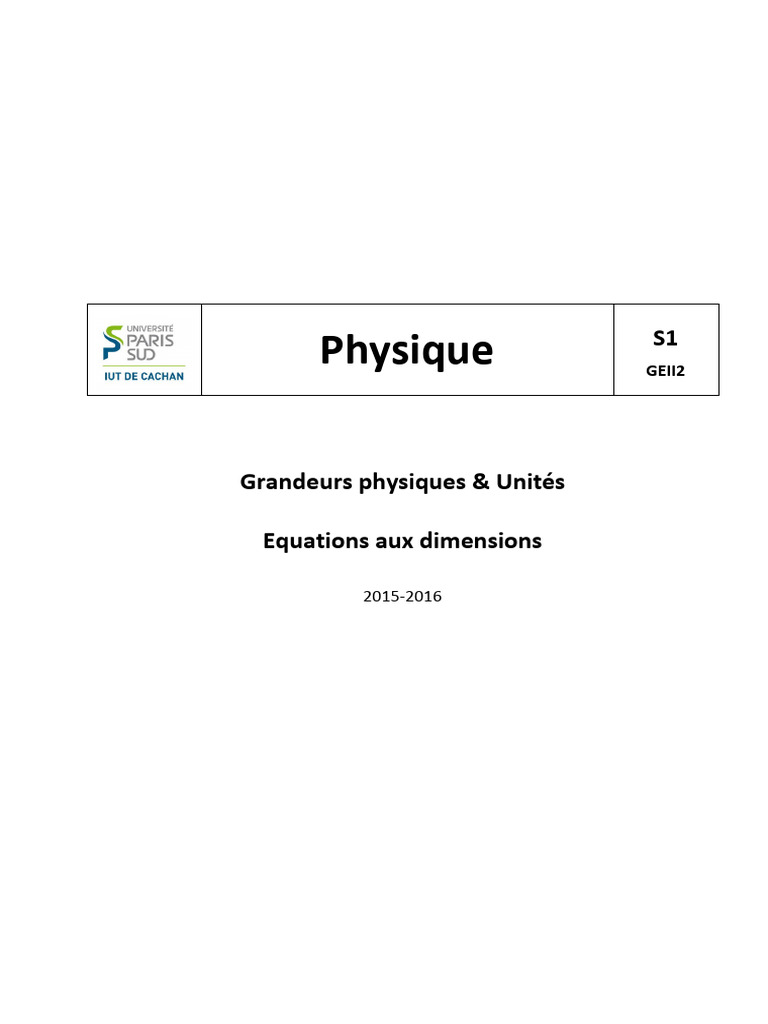 Grandeurs physiques et unités SI expliquées | PDF | Système ...