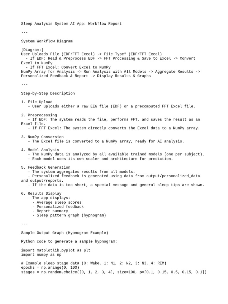 Sleep Analysis AI App Workflow Report | PDF | Sleep | Microsoft Excel