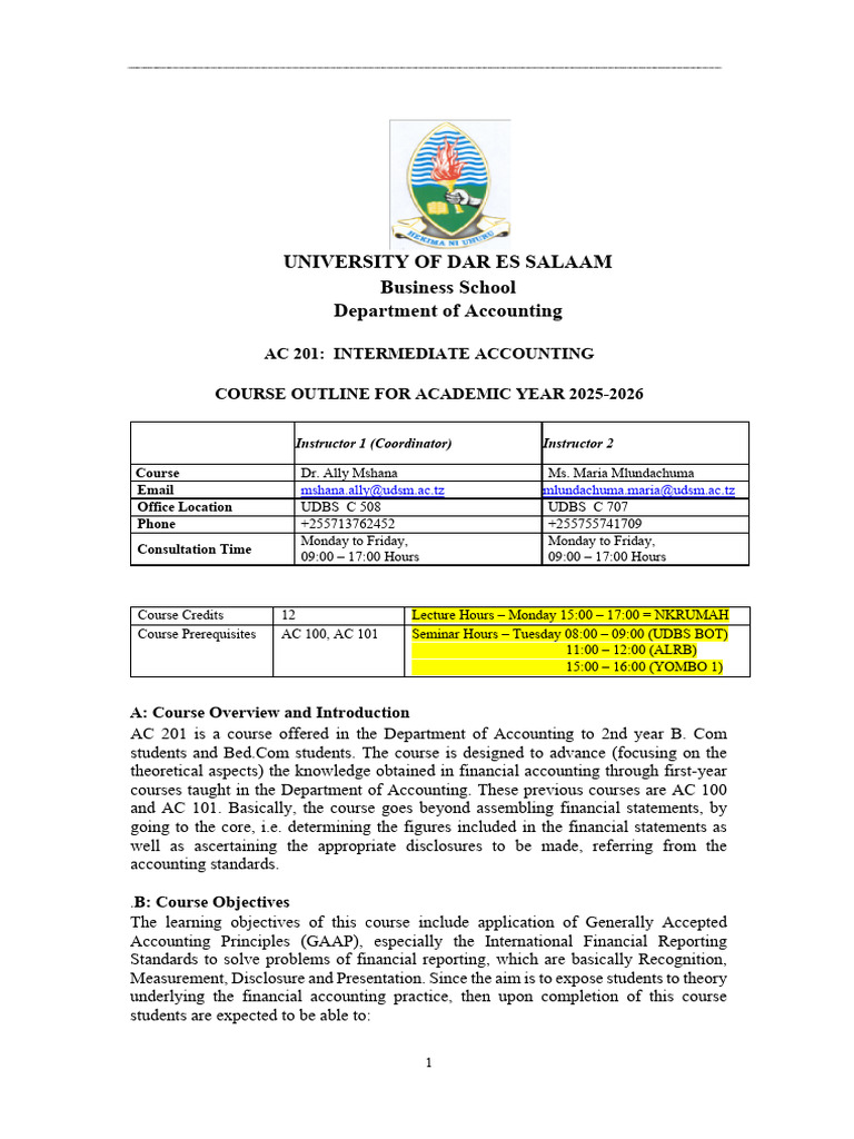 Intermediate Accounting Course Outline | PDF | Financial Accounting ...