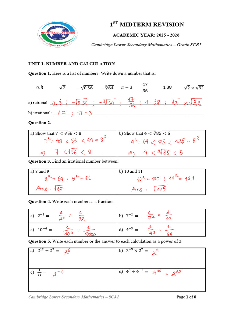 8c&i 25-26 m1 Review Ans | PDF | Elementary Mathematics | Mathematics