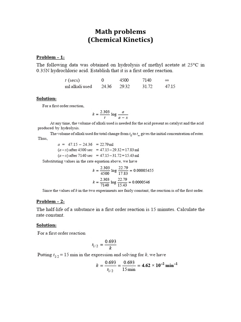 First Order Reaction Kinetics Problems | PDF | Reaction Rate | Chemical ...