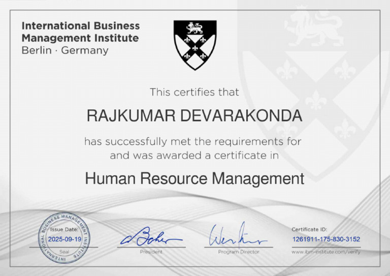 Human Resource Management Certificate | PDF