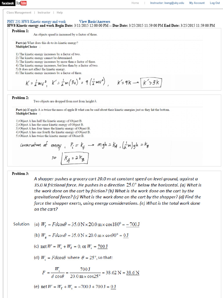 PHY 231 HW8: Kinetic Energy & Work | PDF