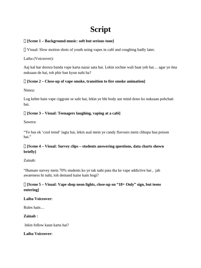 Script - Vape Awareness | PDF
