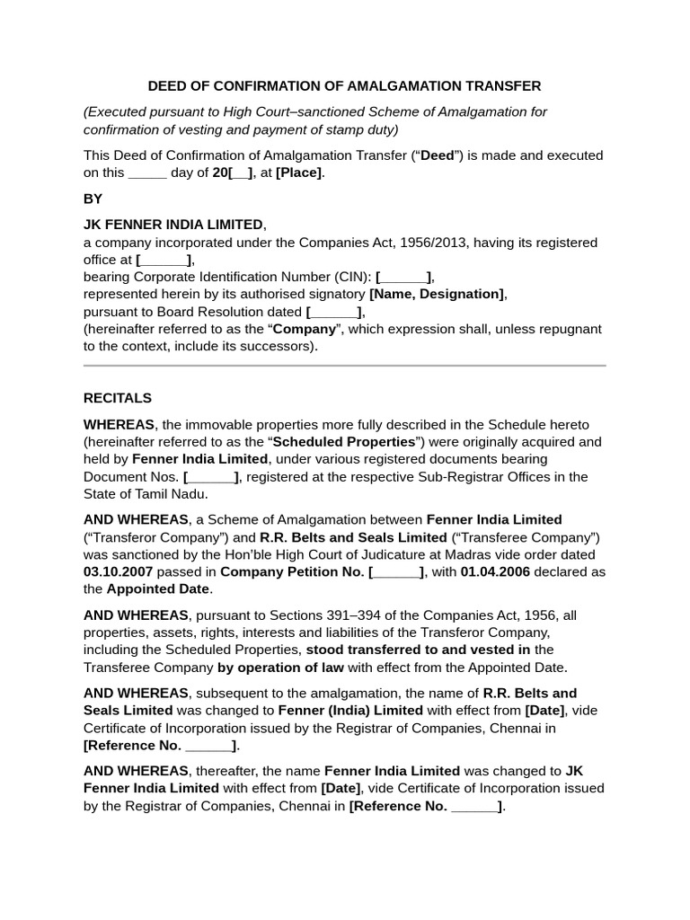 Deed of Confirmation of Amalgamation Transfer | PDF | Deed | Private Law