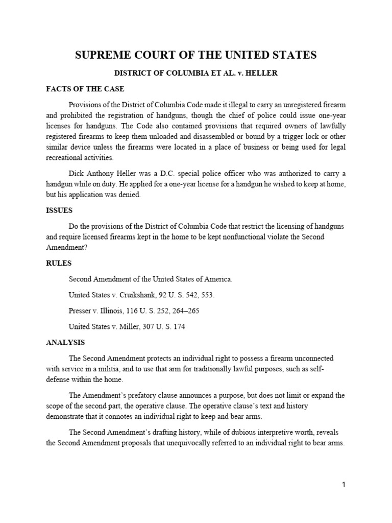 Heller Case: Second Amendment Rights | PDF | Second Amendment To The ...