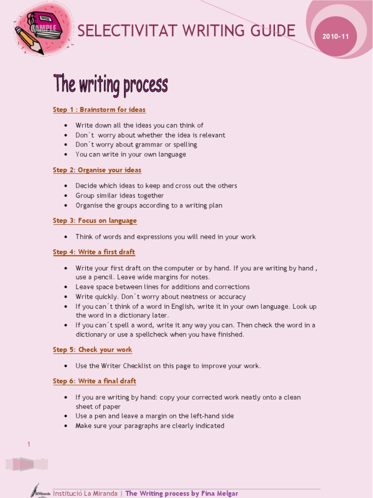 Selectivitat Writing Process Guide | PDF | Homeschooling | Sentence ...