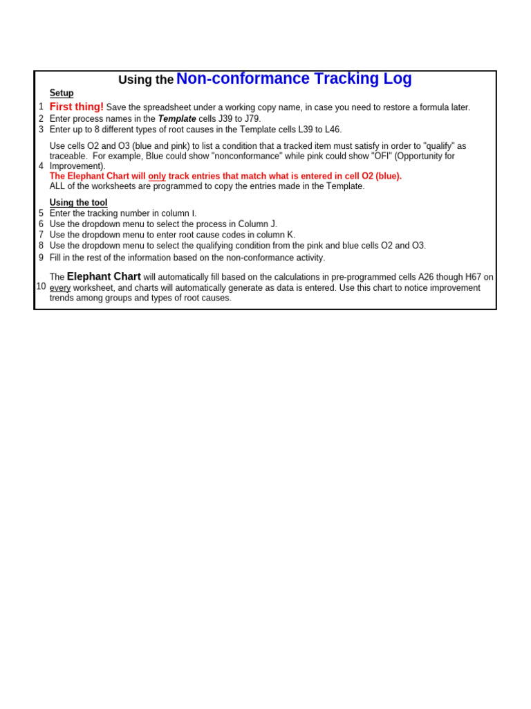 Non-conformance Tracking Guide | PDF | Spreadsheet