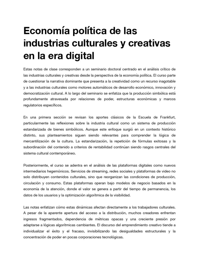 Industrias Culturales y Creativas en La Era Digital | PDF ...