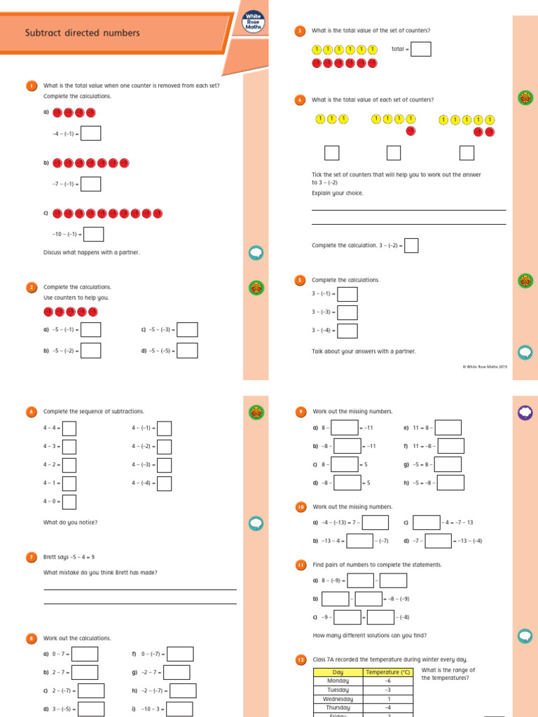 Y7 Spring Block 4 WO5 Subtract Directed Numbers 2019 | PDF