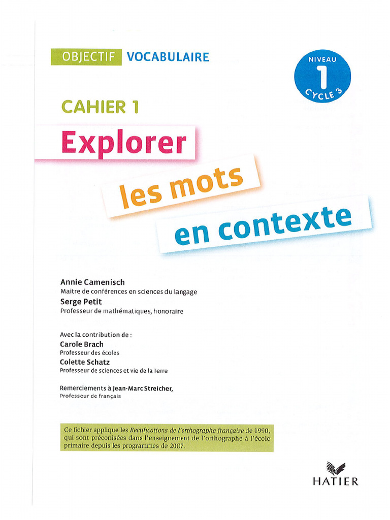 Vocabulaire, Lexique CE2 - Cahier 1 | PDF