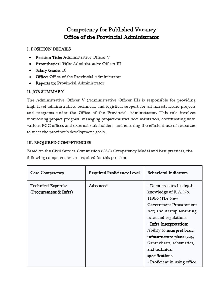 Administrative Officer V Job Description | PDF | Project Management ...