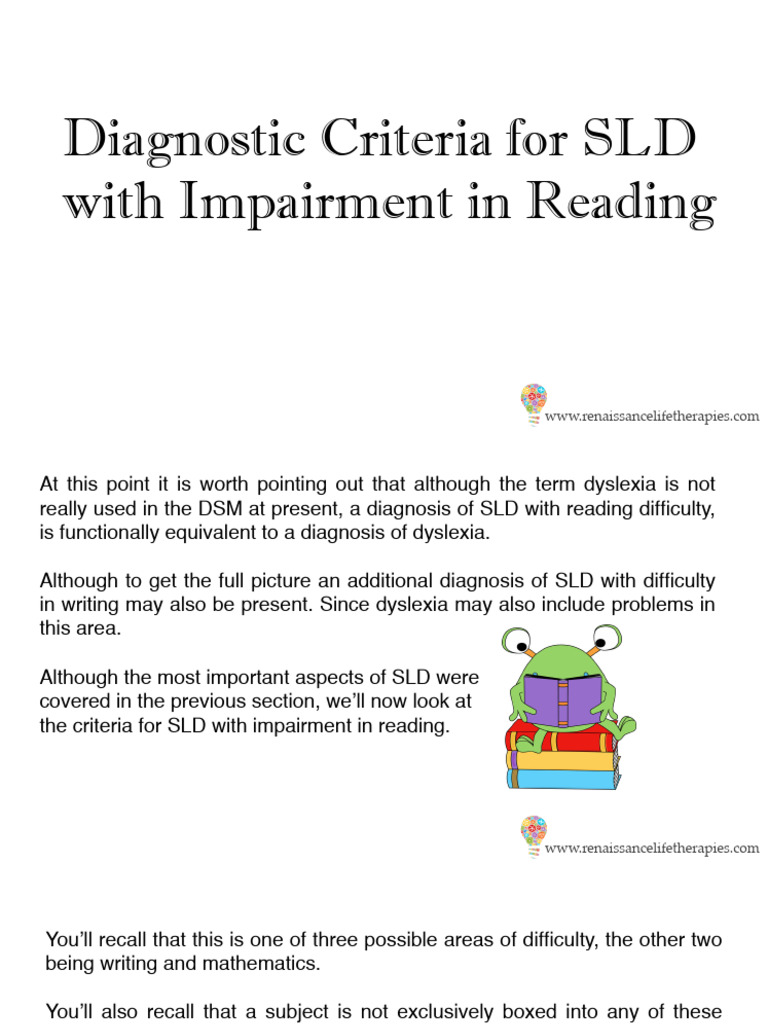 SLD Diagnostic Criteria for Reading Issues | PDF | Dyslexia | Medical ...