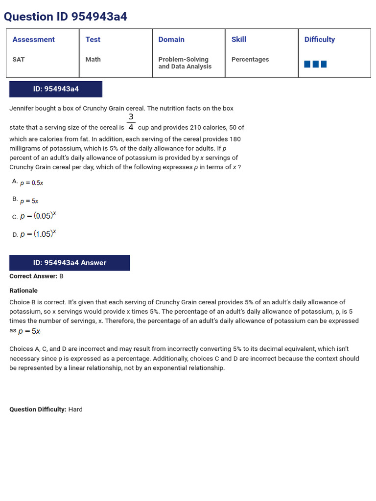 SAT Math Percentages Practice Questions | PDF | Sat | Percentage