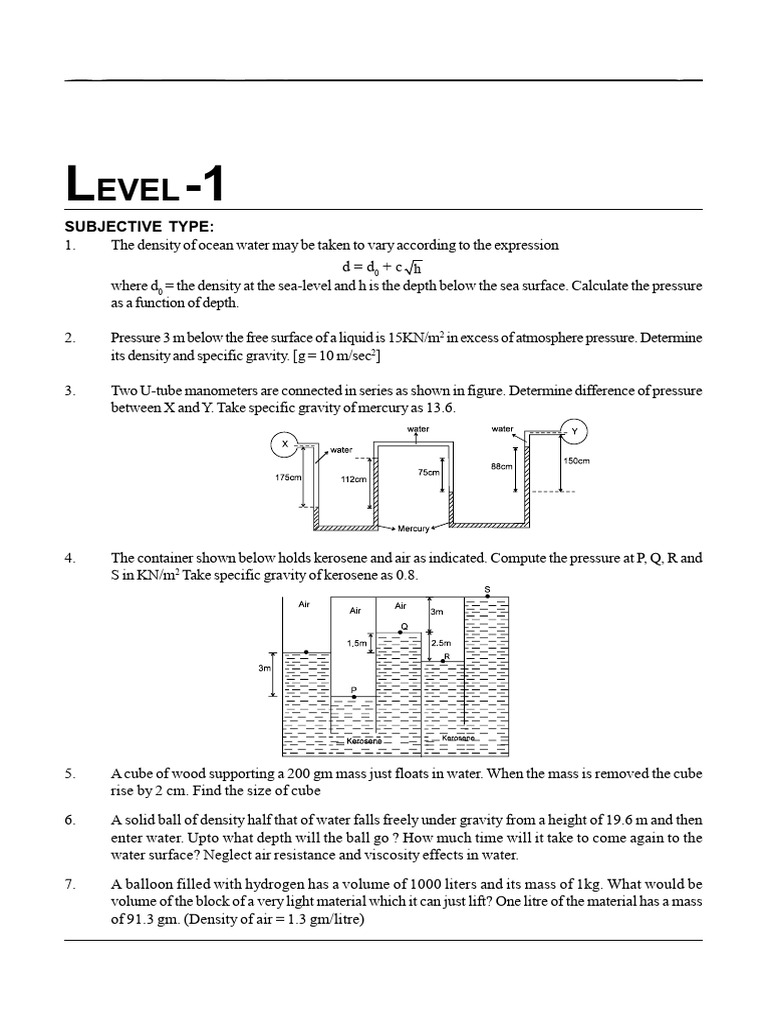 Fluid Mechanics Problems for IIT JEE | PDF | Buoyancy | Density