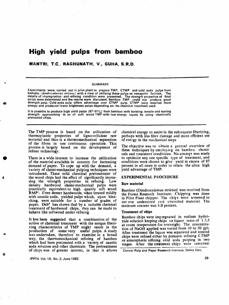 High Yield Bamboo Pulp Production Techniques | PDF | Pulp (Paper ...