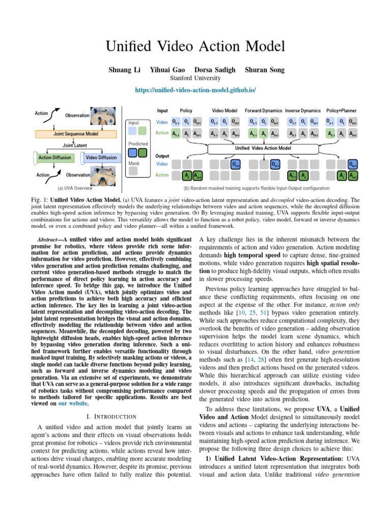 Unified Video Action Model for Robotics | PDF | Learning | Machine Learning