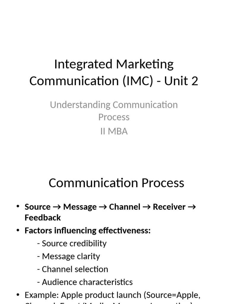 IMC Unit2 Understanding Communication Process | PDF